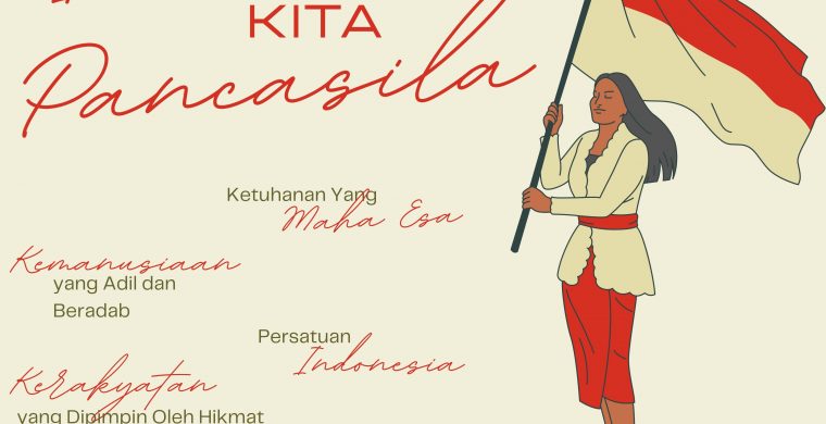 Copy of Poster Aku Cinta Indonesia Merdeka Teks Pancasila Ilustrasi Perempuan Merah Putih