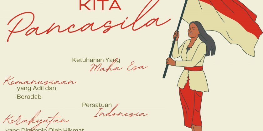 Copy of Poster Aku Cinta Indonesia Merdeka Teks Pancasila Ilustrasi Perempuan Merah Putih